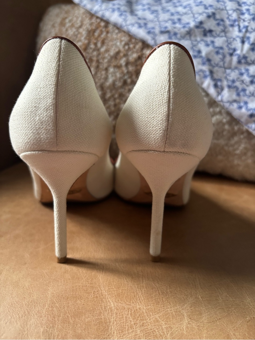 Sarah Flint Ivory Pointed-Toe Pumps with Brown Trim - Picture 4 of 5